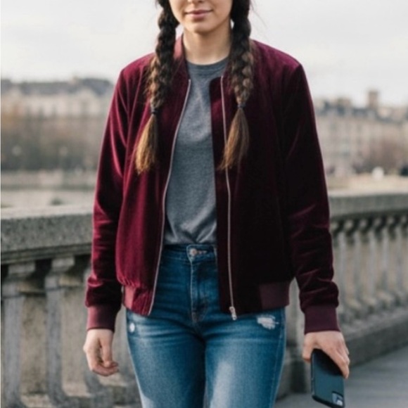 American Apparel Velvet Track Jacket with Pockets Maroon Size Medium - Picture 2 of 15